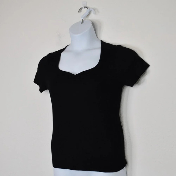 Catherine Malandrino Black Knit Top Sz L Solid Hue Stretch Minimalist Neutral - Picture 3 of 16